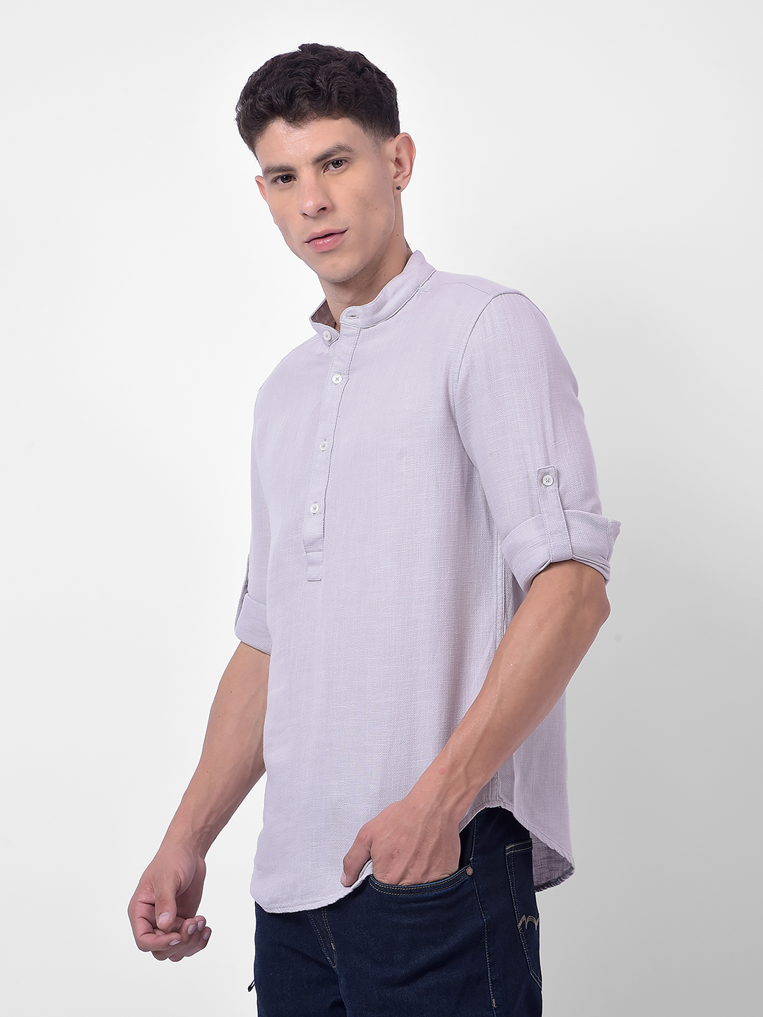 Numero Uno Men Beige Mandarin Collar Regular Fit Shirt